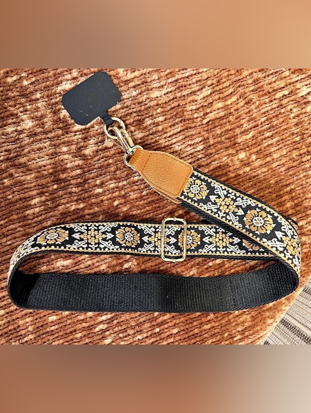 Floral Woven Crossbody Phone Strap Wallet Loop Adjustable Gold Hardware